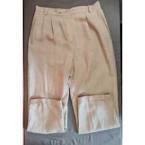 Women's Rafaella 100% Linen High Rise Wide Leg Pants Beige 12